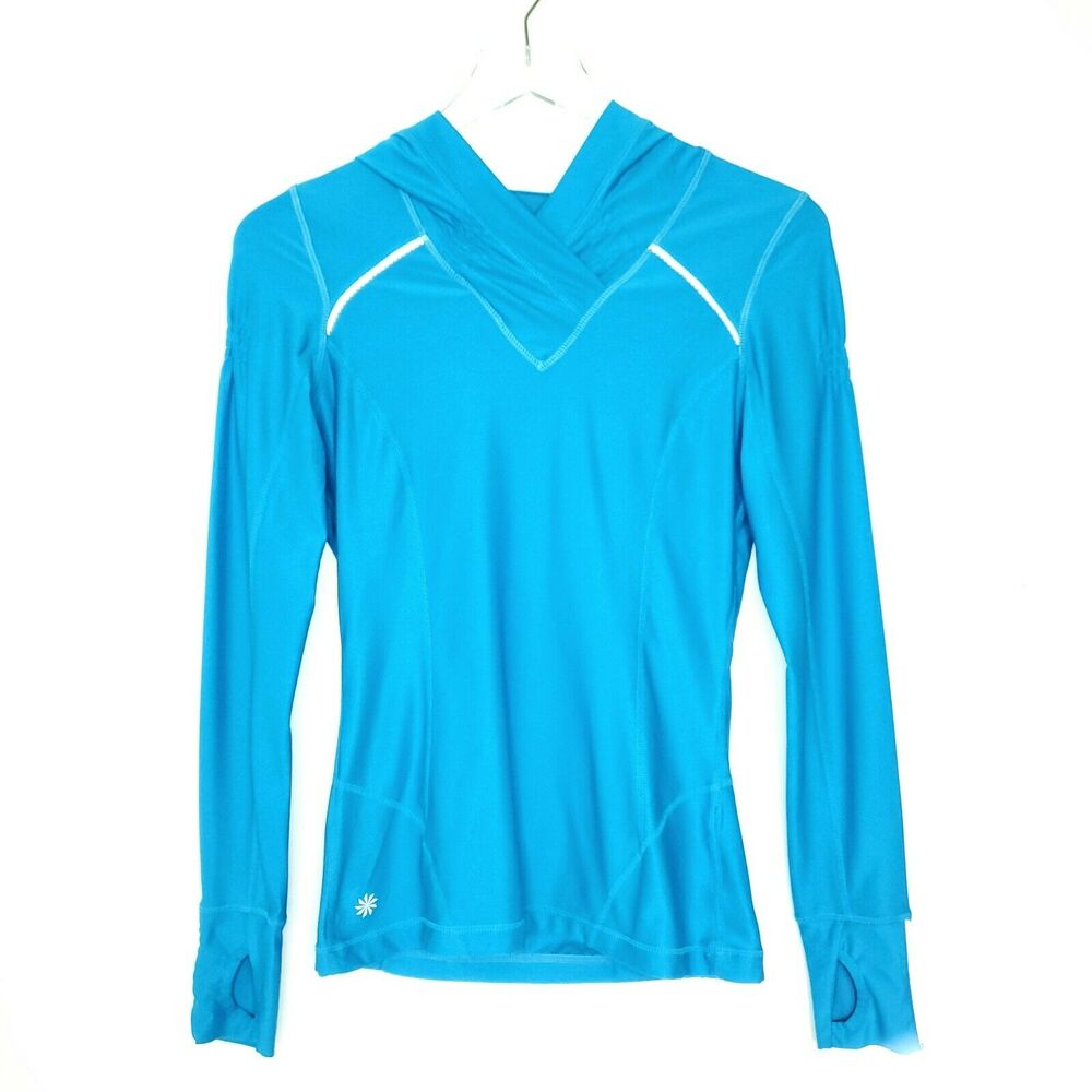 Athleta Half Mile Hoodie Pullover Top XXS Blue Security Pocket Running